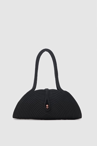 Shule Bags Paper Düğmeli Handmade Hasır Omuz Çantası Siyah Siyah