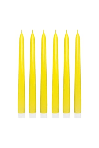 6 Lı Kısa Sarı Konik Şamdan Mum Yükseklik 18 Cm Sarı