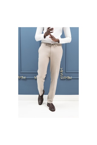 Ecer Regular Fit Beli İplikli Yan Cepli Astarsız Kışlık Kumaş Pantolon Krem
