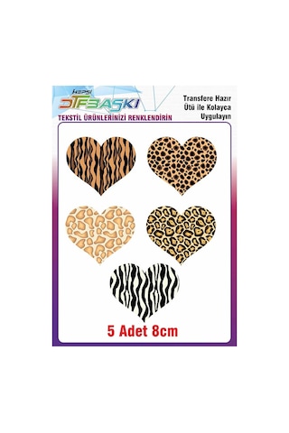 Ütü İle Kumaşa Yapışan Baskı 5 Adet Desenli Kalp 2291