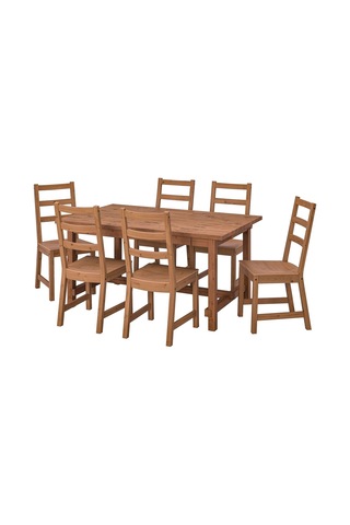 Yemek Masası Takımı, Antika Vernik, 6 Sandalyeli, Açılabilir Abanoz - Beyaz