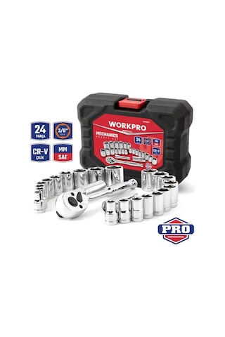 Workpro Wp202541 3/8 Cr-v 24 Parça Metrik/inç Ağır Hizmet Lokma Takımı Fr Wp202541