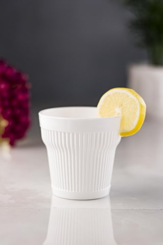 Akrilik Beyaz 6'lı Kısa Bardak & Su Meşrubat Kahve Yanı Bardağı 300 Ml Cam Değildir