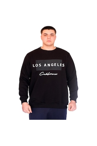 Mode Xl Büyük Beden Erkek Sweatshirt Bisiklet Yaka Los Angeles U24561 Siyah Siyah