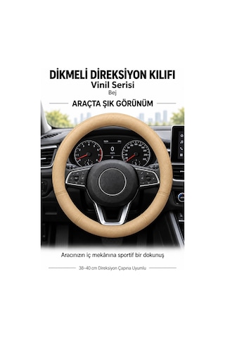 Trobus Land Rover Range Rover 2013-2023 Uyumlu Dikmeli Direksiyon Kılıfı Vinil Bej