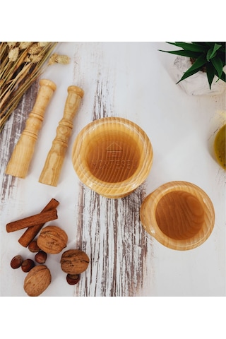 El Yapımı Ağaç Havan Sarımsak Döveceği Lüx 8-10 Luk 2 Li Set