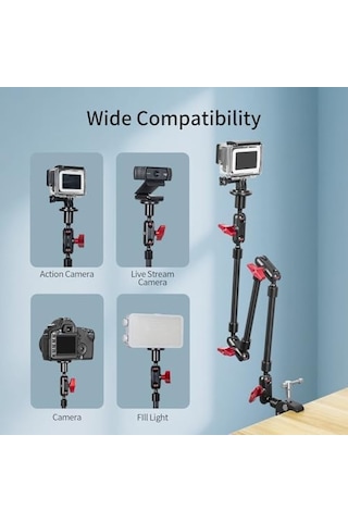 Ayarlanabilir Eklemli Sihirli Kol Kelepçe Ve Telefon Tutucu Klipsli Masa Montajı, Masa Standı, Cep Telefonu Tripod 3 Arms+kelepçe+klip