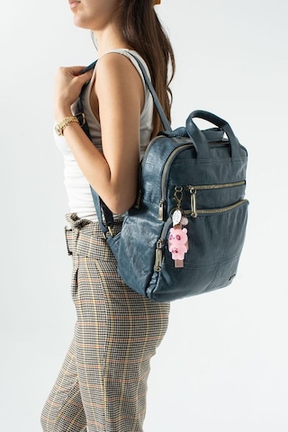 Baginn Vegan Deri Kadın Sırt Çantası Laptop-evrak Sırt Çantası 33 25 Cm Işıklı Charm Hediyeli Mavi