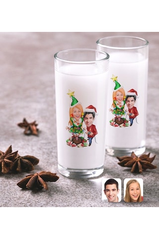 Kişiye Özel Sevgililer Yeni Yıl Karikatürlü İkili Rakı Bardağı Seti-1