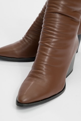 Luvishoes Luvi Shoes Laval Kahve Cilt Arkadan Fermuarlı Kadın Kalın Topuklu Bot Kahverengi
