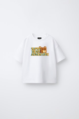Fasardi Super Bear Adventure Süper Ayı Baskılı Oversize Pamuk Kısa Kollu Unisex Çocuk T-shirt Beyaz