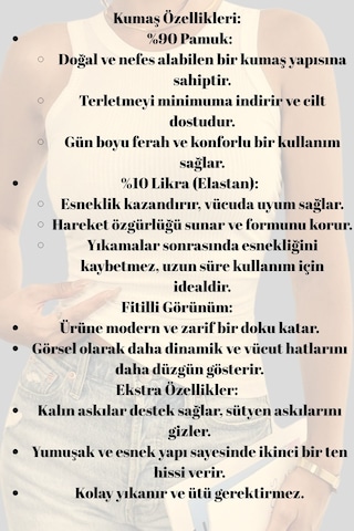 Mrmpro Kadın Lacivert Fitilli Görünümlü Kalın Askılı Basic Atlet Body %95 Pamuk Ekru