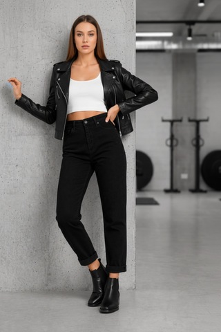 Woddi Kadın Jeans Siyah Mom Jean Yüksek Bel Denim Kot Pantolon
