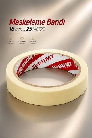 Metfix Maskeleme Boya Bandı 18 Mm X 25 Metre İz Bırakmayan Dekoratif Kağıt Bantı Bantları