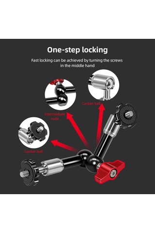 Dofolink Alüminyum Fleksibel Kamera Braketi - 360 Döner Top Kafa, 1/4" Vida Bağlantısı, Çift Toplu, Sabit Konum Kilidi