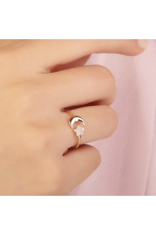Ayyıldız Rose Altın Yüzük 14K Gold Taşlı 364012548