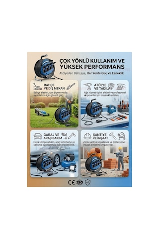 Seyyar Kablo Makarası 3x2.5 Mm 50 Metre 4'lü Topraklı Priz Uzatma Kablosu 50 M