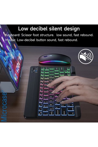 Microcase Rgb Tablet Ve Telefonlar İçin Türkçe Bluetooth Klavye Ve Mouse Set - Al7815 Mavi
