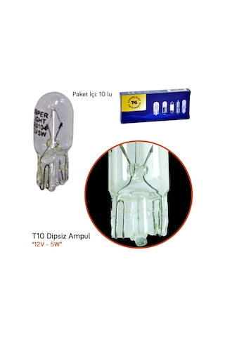 TAS 12V T10 Ampul Büyük Dipsiz 5W SL3104 (10 lu)