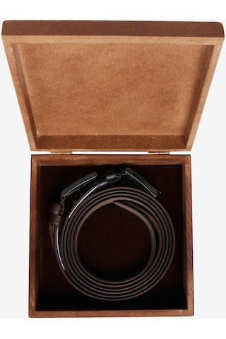 AC&Co / Altınyıldız Classics Erkek Siyah-kahverengi Özel Ahşap Kutulu 2'li Takım Elbise Kemeri Damat Bohçası Kahverengi - Siyah