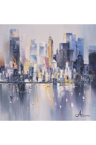 Şehir Soyut El Yapımı Yağlı Boya Tablo 85x86cm