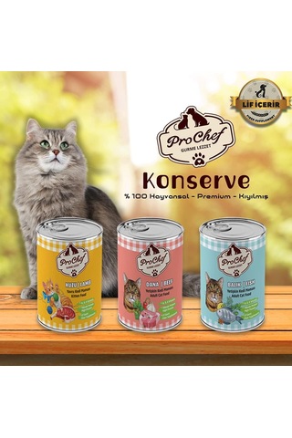 24 Adet Yetişkin Dana Etli Kıyılmış Kedi Maması 415 Gr 24'lü Pro Chef Konserve Yaş Mama