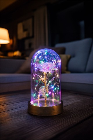Anneler Gününe Özel Galaxy Rose Yapay Gül Ayıcıklı Fanus Lamba Usb Yapay Çiçek Dekoratif Hediyelik