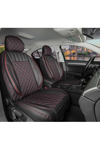 Dacia Sandero 2022 Lüx Yarı Deri Oto Koltuk Kılıfı Ön Arka Takım İstanbul Serisi Siyah Kırmızı