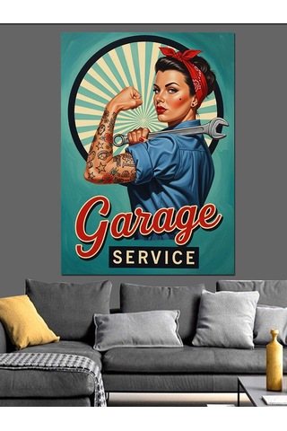 Retro Tamirci Kadın Posteri Dekoratif Kanvas - Mdf Ahşap Tablo