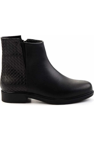 Siyah Siyah Hakiki Deri Kadın Bot & Bootie K02586307003 Siyah