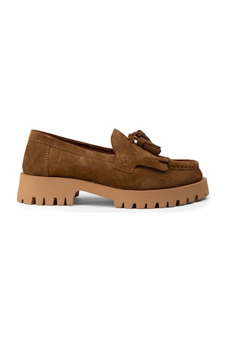 Deery Kadın Hakiki Süet Taba Renkli Püsküllü Loafer - 02033ztbac01
