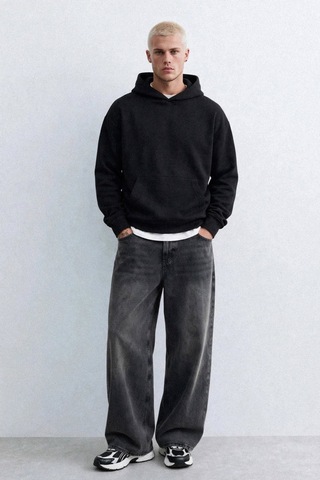 Barrels And Oıl Erkek Kapüşonlu Kanguru Cepli Sweatshirt - Siyah Siyah