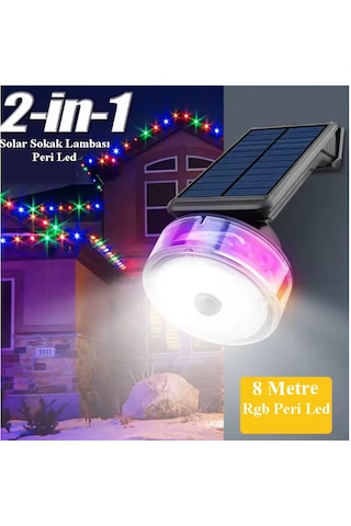 2in1 Güneş Enerjili 8mt Peri Led + Hareket Sensörlü Solar Lamba
