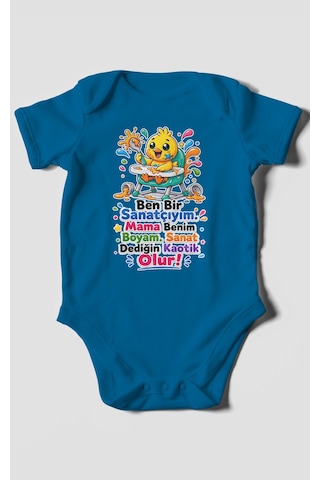 Morivokids Ben Bir Sanatçıyım Yazılı Kısa Kollu Bebek Body %100 Pamuk Koyu Mavi