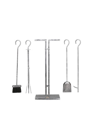 5 Li Lüx Ithal Antik Gümüş Patinalı Şömine - Soba Maşa Takımı Aksesuar Seti