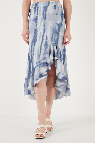 Lela Regular Fit Desenli Yüksek Bel Volanlı Midi Boy Yırtmaçlı Bayan Etek 5869013 Indigo