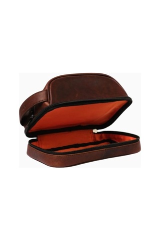 Ryoko Liwa Dopp Kit Deri Seyahat Ve Bakım Çantası El Çantası Vintage Brown 3