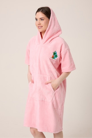 Palmiye Sörf Nakışlı Yetişkin Sörf Yazlık Panço Kapüşonlu Plaj Havlusu Pudra Pudra