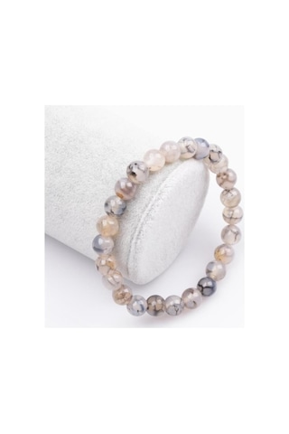 Tesbih Sakarya Yosunlu Gri Akik Taşı Doğaltaş Unisex Bileklik Gri