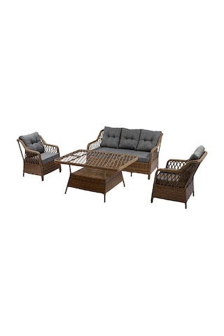 Menekşe 3+1+1+2puf+masa Rattan Bahçe Balkon Mobilyası, 7 Kişilik Bahçe Takımı Ceviz-gri Ceviz - Gri
