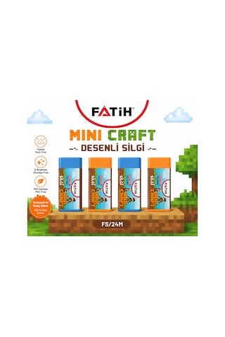 Fatih Mini Craft Desenli Silgi Tozsuz İz Bırakmaz Pvc İçermez Yumuşak Silgi 4 Adet