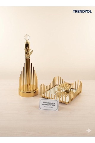 Gold Paslanmaz Metal Rulo - Kare Peçetelik Seti - Lüks Tezgah & Masaüstü Gri