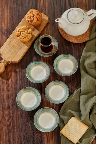 Cooker 6'lı Desenli Porselen Çay Tabağı Yeşil