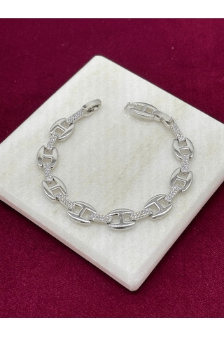 Taşlı Ve Parlak Birbirine Geçme Model Silver Bileklik Silver