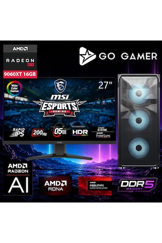 Go Gamer AE813D R9-9900X 32 GB 2 TB SSD RX9060XT 16 GB 27" Free Dos Oem Paket Masaüstü Oyuncu Bilgisayarı