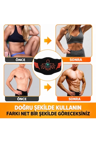 Ems Karın Kası Kemeri 30 Seviye 10 Mod Şarjlı Kas Stimülatörü 40 Cm Uzatma Aparatı
