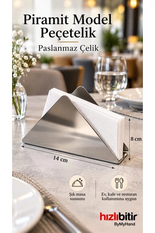 Bymyhand Paslanmaz Çelik Ev Lokanta Ve Restoran İçin Peçetelik Metalik Gri