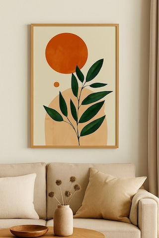 Botanik Günışığı Gerçek Cama Baskı Gold Alüminyum Metal Çerçeveli Tekli Modern Tablo