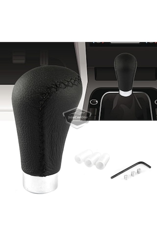 Üniversal Siyah Dikişli Deri Spor Görünümlü Vites Topuzu Aparatlı Manuel Vites Kolu 00 Şüscaroto Aksesuar