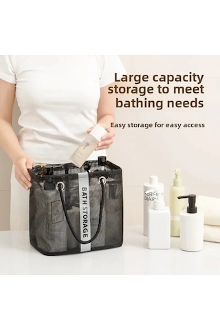 Reedark Süper Geniş Ağızlı Banyo Sepeti - Folding Şeffaf Organizer Çanta, Büyük Kapasiteli Duş Gereçleri Saklama Siyah Alçak Model Diğer